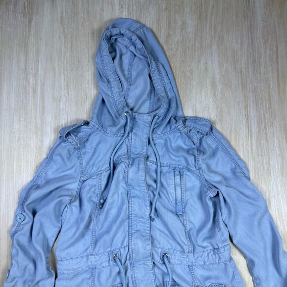 Lorna Jane LJ Black Chambray Denim Casual Outdoor Parka Hooded Jacket Medium - Picture 2 of 16